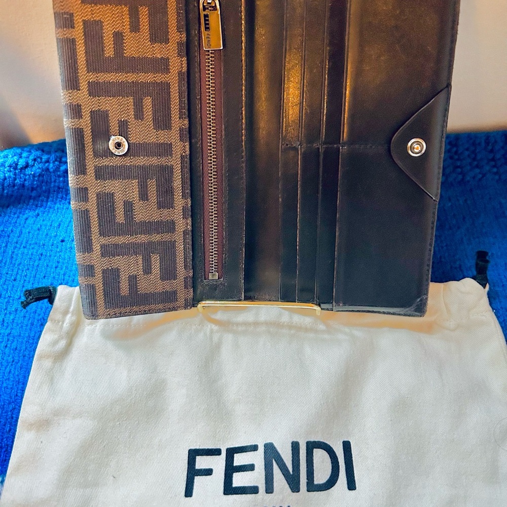 Fendi Zucca FF Chocolate Leather - Canvas Print Long Wallet With Dust Bag - Picture 4 of 9